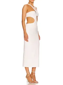 OEM özel kadınlar akşam parti elbise bir omuz tarzı kolsuz seksi Cut Out tasarım Midi elbise