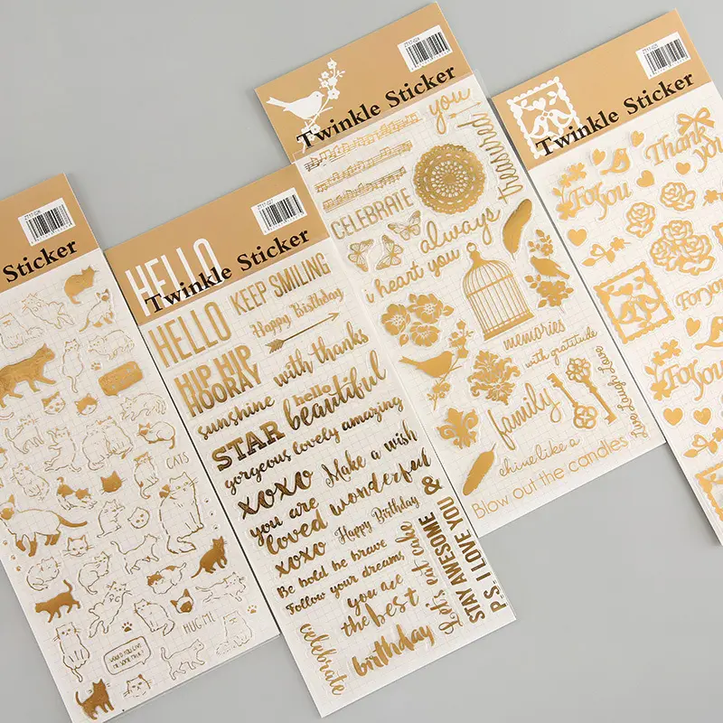 Retro Gold Hot Stamp ing PVC Klare Aufkleber Scrap booking Danke Gruß Katze Kreative DIY dekorative Briefpapier Aufkleber