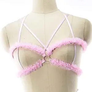 Crop Tops Open Chest Cage Bra Pink Harness Fetish Bra Bottom Wear Body Harness Sexy Lingerie Bondage Harness Goth Rave For Women