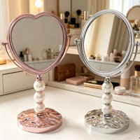 Miroir de maquillage double face à grossissement 1x, avec cadre en métal perlé de luxe, finition argentée, pour dortoir et bureau à domicile