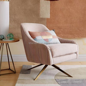 Fauteuil d'appoint pivotant en velours, dossier plissé, base en métal doré, fauteuil de salon moderne de luxe, mobilier pour hôtel et salon, directement de l'usine - Product Image 1