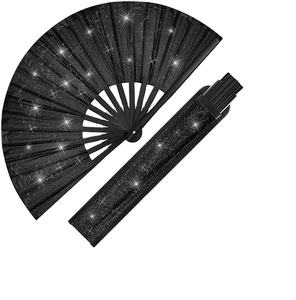 Abanico Plegable Grande con Brillantina para Festivales, Abanico de Mano con Correa para la Pierna y Estuche de Tela - Product Image 3