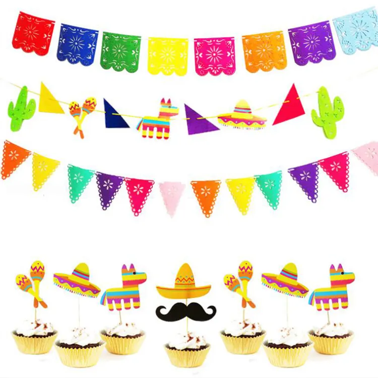 Mexicaanse Fiesta Decoraties Lama Cupcake Topper Fiesta Feestartikelen Taco Mexicaanse Vlaggen Papel Picado Banner