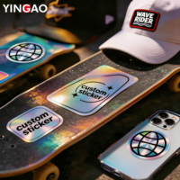 Autocollant holographique découpé sur mesure, résistant aux UV, imperméable, pour skateboard, bagages, coque de téléphone, tasse, logo personnalisé