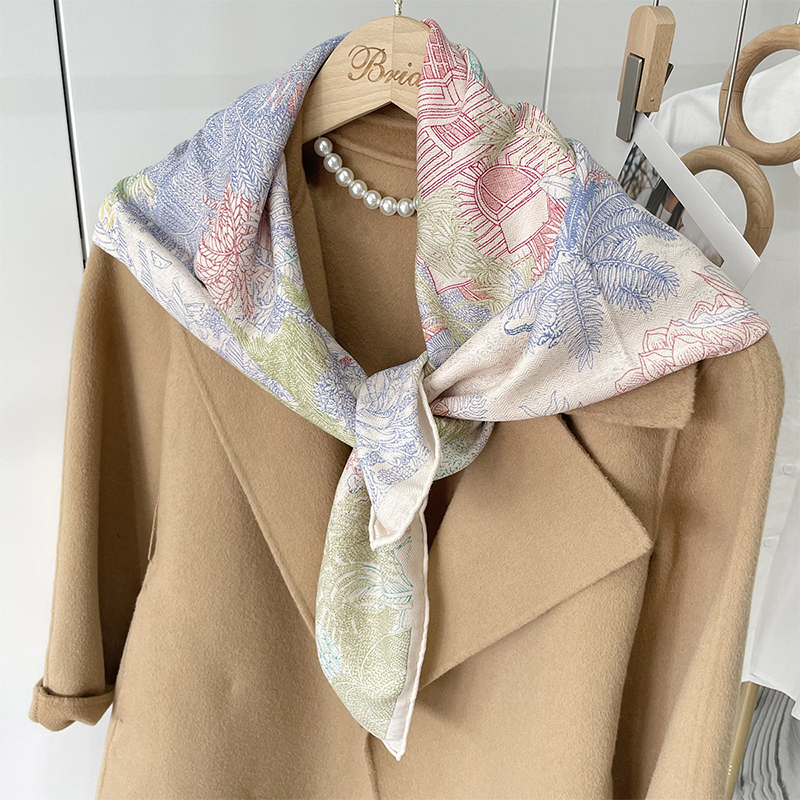 Silk Cashmere Scarf Digital Printed Crinkle Scarves Women Pure Silk Wool Silk Scarf Winter