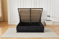 Cadre de lit de rangement en velours noir avec LED, lit plateforme rembourré à relevage hydraulique et capitonnage en cristal diamant, vente en gros de cadres de lit