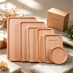 Plateau de service en bois de hêtre personnalisé avec finition vernie, plateau de présentation alimentaire moderne en bois, vente en gros OEM, fabriqué au Vietnam - Product Image 4
