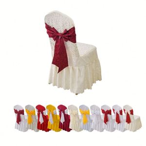 Housses de chaise en polyester lavables en machine, couleurs unies, housses de chaise simples avec ruban et nœud pour événements - Product Image 3
