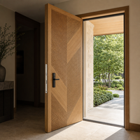 Modern Chevron Slatted Wood Front Door Contemporary Herringbone V-groove Timber Apartment Entrance Door