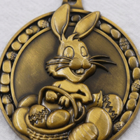 Médaille personnalisée Lapin de Pâques en bronze antique, gaufrée en 3D, pour compétition de chasse aux œufs, événement familial et pour enfants, souvenir rond en alliage de zinc