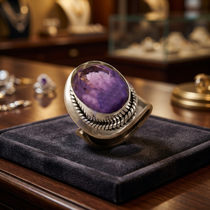 Art Palace Fashionable Oval Cut Amethyst Gemstone Bezel Setting 925 Sterling <b>Silver</b> BOHEMIA Style Wedding <b>Ring</b> Third Party - Product Image 3