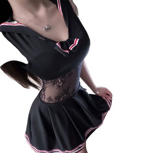 Xishi Lingerie Sexy Low-Cut Bow Lace <b>Patchwork</b> Sleeveless Dress Preppy Hot Girl Waist-Defining Dress - Product Image 5