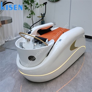 KISEN Lit de massage et de lavage capillaire en cuir blanc japonais, électrique, doré, pour salon de beauté et spa, table de massage pour soins du visage - Product Image 3