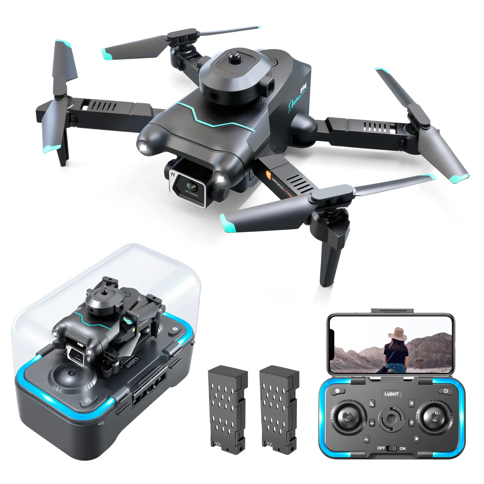 Mini Drone Bolsas plegables Drone plegable Portátil 10 minutos Tiempo de vuelo 4K Cámara dual Luz Control remoto Drone Plástico 100 2,4G