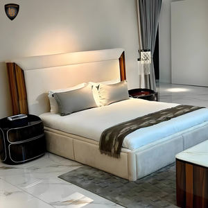 เตียงควีนไซส์คู่แบบทันสมัยหรูหราพร้อมซองหนังฮ่องกงเฟอร์นิเจอร์ห้องนอนใหญ่กรอบไม้ - Product Image 2