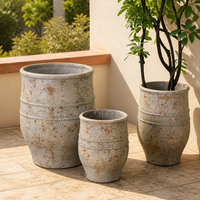 Pot de fleurs antique en ciment, en forme d'urne, effet vieilli, avec motif en corde, pots décoratifs pour plantes d'intérieur et d'extérieur, décoration de jardin et de maison