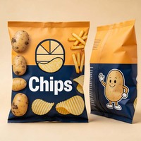 Sachet personnalisé imprimé mat à fermeture arrière pour chips, emballage alimentaire résistant à l'humidité et anti-déchirure pour snacks