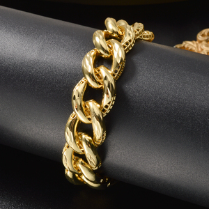 bold curb chain carved textured <b>copper</b> polished custom men fashion party secure extension wholesale 18k gold plated <b>bracelet</b> - Product Image 5