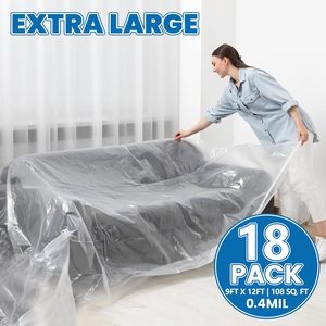 Nuitpy Plastic Drop Cloth 9x12 Ft 0.4MIL Waterproof Paint Protection Cover For Painting Furniture Dustproof <b>Tarps</b> 18 Pack - Product Image 3