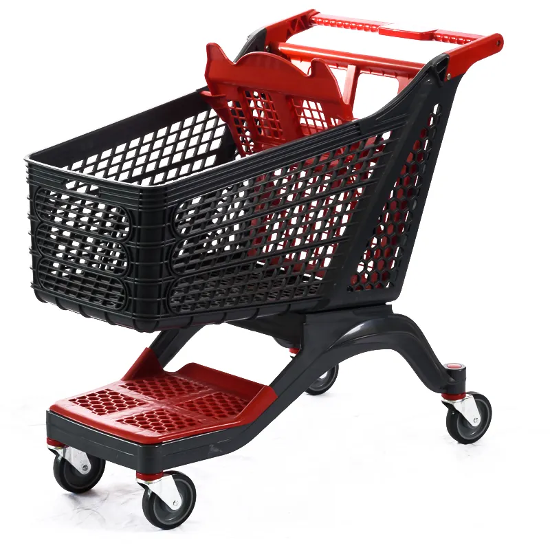 Chariot de supermarché en plastique de bonne qualité, 180l, pliable, grand rangement, caddie de supermarché, chariot d'épicerie, pour courses