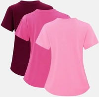 Expédition Rapide Blouse d'Infirmière Col en V Manches Courtes Poches Appliquées Vêtement Femme Haut d'Uniforme d'Infirmière