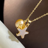 Collier de perles d'eau douce naturelles dorées rondes et pendentif étoile de mer pour femme, ensemble de perles Edison dorées, perles personnalisées et tendance