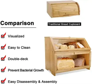 100% natural ecológico gran capacidad 2 capas contenedor de alimentos almacenamiento caja de pan de bambú con tapa - Product Image 5
