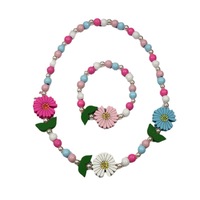 Bracelet en bois perlé à la main motif petite marguerite version coréenne, couleur bonbon, forme dessin animé, ensemble collier et bracelet coloré modèle