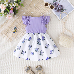 ชุดเดรสลายดอกไม้ฤดูร้อนสุดเก๋สำหรับเด็กผู้หญิง เสื้อผ้าเด็ก ตกแต่งขอบระบาย ประดับโบว์ แขนกุด ใส่ได้ทุกวัน - Product Image 5