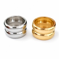 Bagues de couple en acier inoxydable plaqué or 18 carats, épaisses, style vintage, maillons cubains, polies, étanches, anti-oxydation, vente en gros