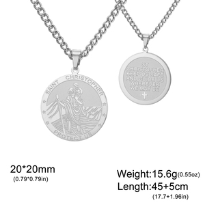 Collier vintage en acier inoxydable avec pendentif religieux Saint Christophe, chaîne à maillons plaquée or, bijou amulette pour femmes et hommes - Product Image 5