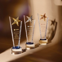 Trophée personnalisé en métal transparent (or, argent, bronze) avec étoile en cristal, gravure, design minimaliste écologique pour les performances exceptionnelles