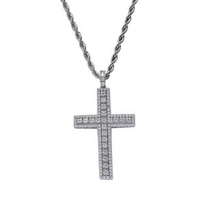 Single Row <b>Cross</b> Pendant | Hip Hop Jewelry Copper Inlaid Zircon Trendy Versatile, Trimmed <b>Cross</b> Necklace - Product Image 5
