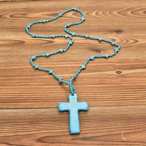 Bijoux religieux, collier avec pendentif croix bohème pour femmes, avec perles turquoise, pour un usage quotidien dans les activités religieuses chrétiennes - Product Image 5