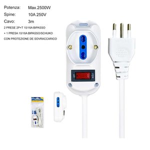 Multiprise 3 voies avec 2 prises 10A/16A, 1 prise Schuko 10A/16A avec interrupteur, prise 10A, câble de 5m, tension nominale 240V, compatible WiFi - Product Image 3