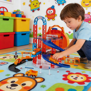 Parc de stationnement simulé pour véhicules d'ingénierie avec plateforme élévatrice, conception de piste <span class=keywords><strong>spirale</strong></span>, jouet de piste pour enfants - Product Image 1