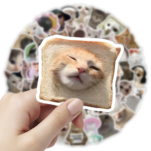 100 pièces/sac Autocollants en vinyle PVC personnalisés, imperméables, à motifs de chats mèmes amusants et d'émoticônes de chatons mignons, style <span class=keywords><strong>Kawaii</strong></span>, pour journal et vélo - Product Image 3