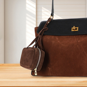 Suede Genuine Leather Mini Bag Charm Women <b>Small</b> <b>Wallet</b> Zippered Coin Purse Everyday Accessory Solid Color Fall 2024 - Product Image 1