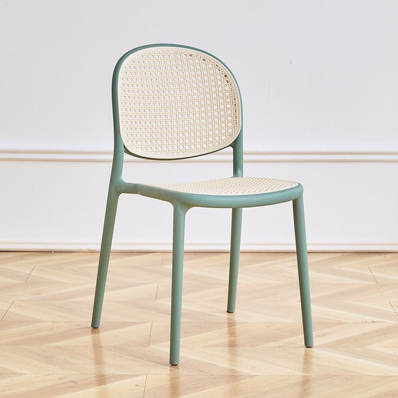 [Green frame, white] Faux rattan weave, stackable