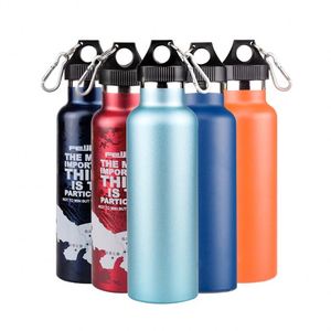 Narrow Mouth 600ml Vacuum Flask Insulated Stainless <b>Steel</b> Water <b>Bottle</b> with Loop Lid and Hook - Product Image 1