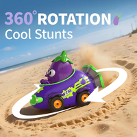 Voiture télécommandée miniature 2.4G pour enfants, série légumes dessin animé (Aubergine), avec éclairage, pour intérieur, cascades à 360 degrés