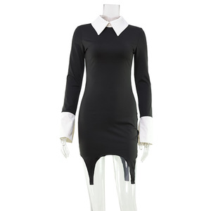 Vestido Elegante de Manga Larga con Bloques de Color, Cuello Solapa, Ajuste Delgado, Estilo Casual, Novedad Otoño-Invierno 2026 - Product Image 2