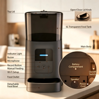Comedero Inteligente para Mascotas con Control Automático de Carga, Dispensador de Acero Inoxidable de 6L, Temporizador de Alimentación, Gran Capacidad, Aplicación para Perros y Gatos, con Wifi