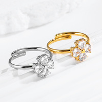 Bague en Acier Inoxydable 316 en Gros avec Fleur et Zircon Cubique, Anti-ternissement, Réglable, Ouverte, pour Femme, en Acier Titane