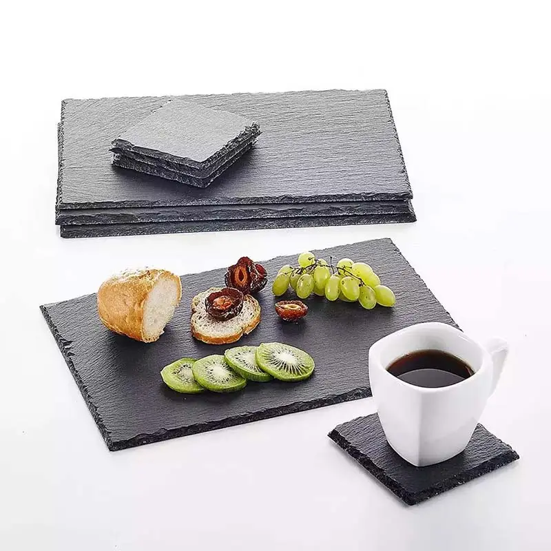 Wholesale Slate Dinner Plate Kitchen Table Decor Cheese Board Tray Custom Anti-Slip Placemats Dining