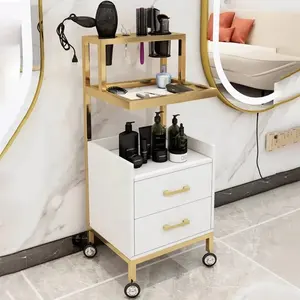 Luxury White Hair Salon Trolley Cart Movable Multifunctional Beauty Hairdressing Salon Tool Gold Trolley Salon