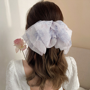 Pince à cheveux en mousseline de soie accessoire de cheveux haut de gamme pince à ressort à nœud floral vêtements de tête pour femmes - Product Image 2