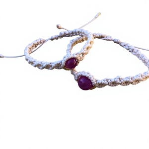Macrame Silver <b>Bracelet</b> with Amethyst Stone <b>Beads</b> Handmade Vintage Boho Jewelry Gift Wholesale - Product Image 1