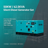 Générateur diesel super silencieux Yuchai 50 kW 62,5 kVA triphasé 100 % cuivre sans balais avec ATS pour l'irrigation agricole CE