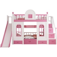 Lit superposé pour enfants en bois massif à double niveau avec bureau et design de château Lit combiné multifonctionnel
